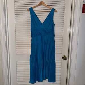 Monsoon Vibrant Blue Midi Dress-silk/linen-UK/16